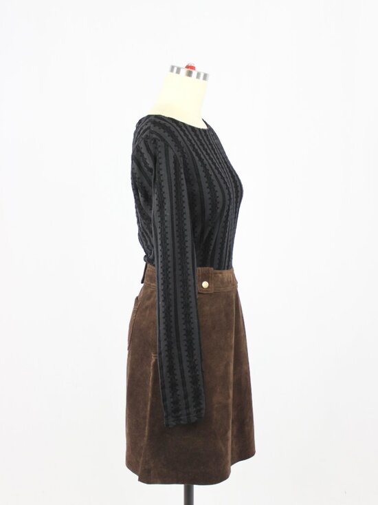 Vintage 00's DANIER Brown 100% Leather Suede Western A-Line Mini Skirt, Size 6 - Picture 13 of 15